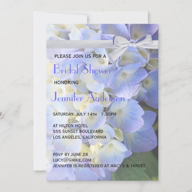 ©Blue Garden Hydrangeas Ribbon Bridal Shower Invitation (Front)