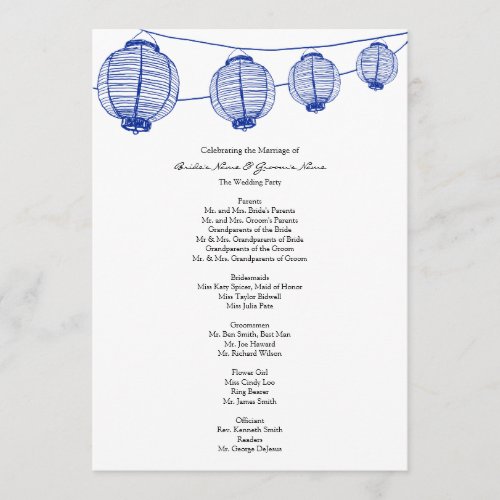 Blue Garden Lanterns Wedding Program