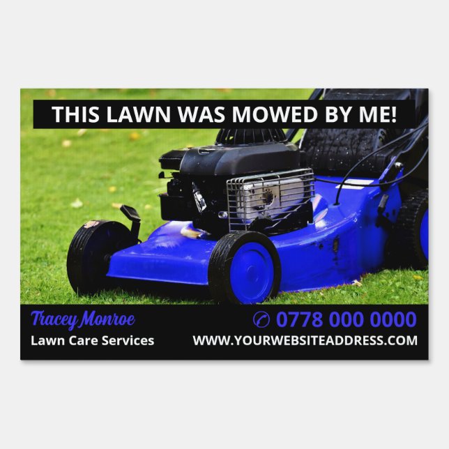 Blue Garden Lawn-Mower, Lawn Care Services Advert Sign (Front)
