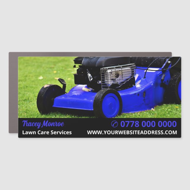 Blue Garden Lawn-Mower, Lawn Care Services Car Magnet (Front)