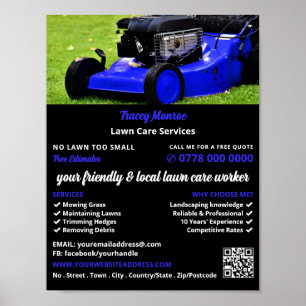 Blue Garden Lawn-Mower, Lawn Care Services Poster