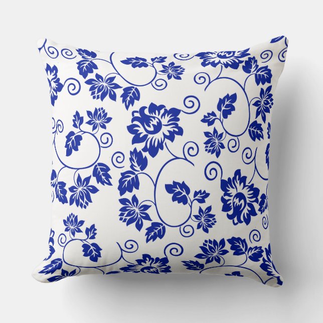 Blue Garden Pattern Throw Pillow (Front)