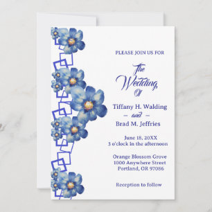 Blue Garden Perennials & Forget Me Nots Wedding Invitation