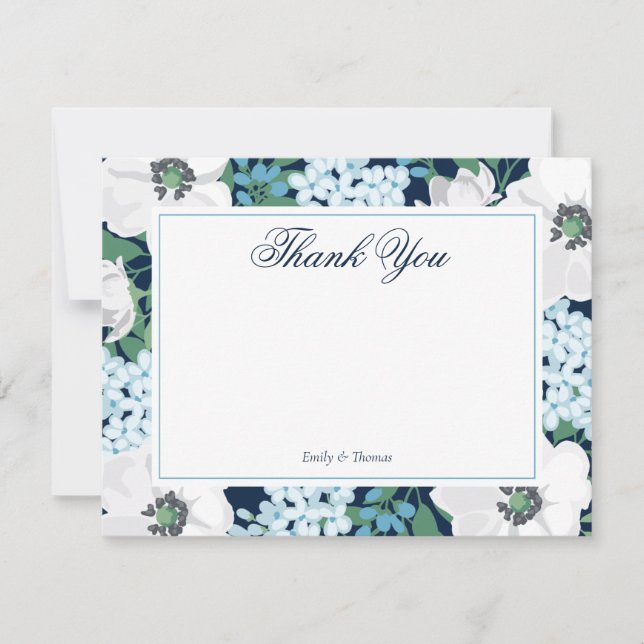 Blue Garden Rose Personalized Thank You Notes (Front)