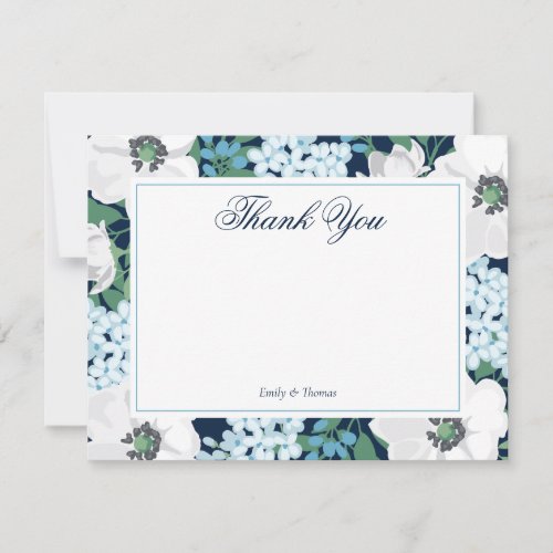 Blue Garden Rose Personalized Thank You Notes