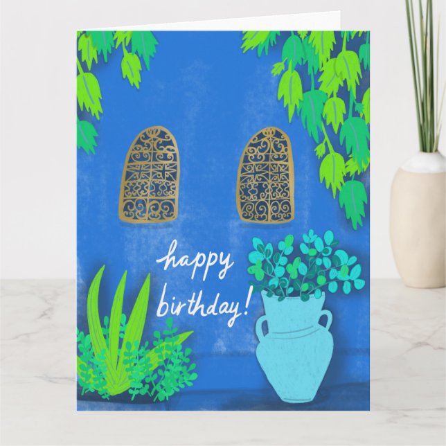 Blue Garden Wall Majorelle Jardin Morocco BIRTHDAY Card (Front)