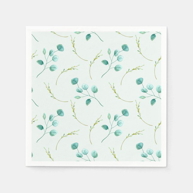 Blue Garden Watercolor Stems Wedding Napkins (Front)