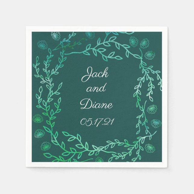 Blue Garden Watercolor Stems Wedding Paper Napkins (Front)