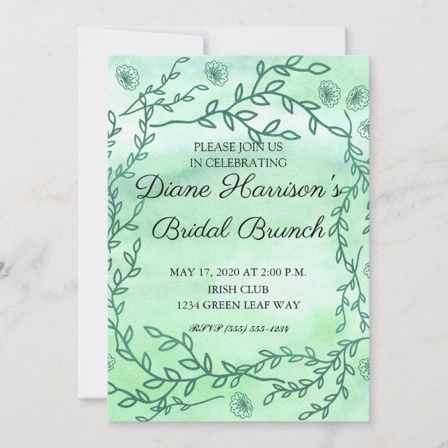 Blue Garden Watercolor Stems Wedding Shower Invitation (Front)