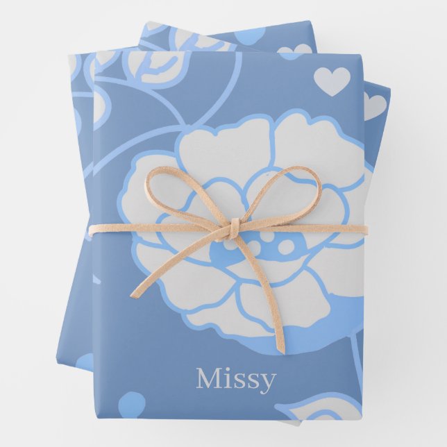 Blue Garden Wrapping Paper Sheets (In situ)