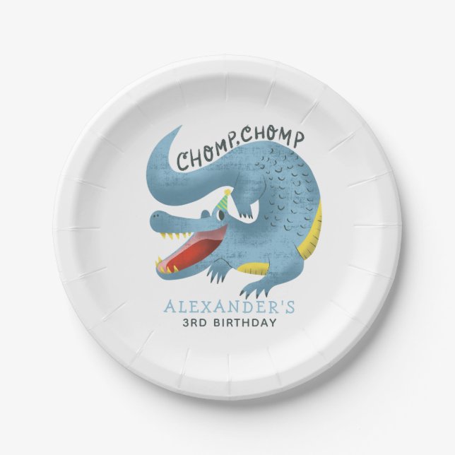Blue Gator Boys Birthday Party Paper Plates (Front)
