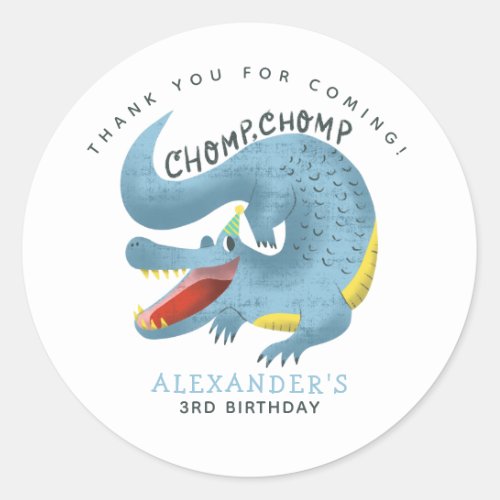 Blue Gator Theme Birthday Party Thank You Favor Classic Round Sticker