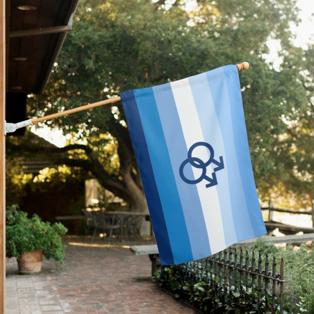 Blue Gay Love (MLM) Pride House Flag (In SItu)