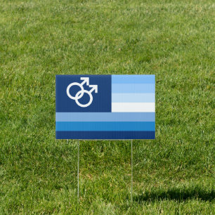 Blue Gay Love (MLM) Pride House Flag Sign