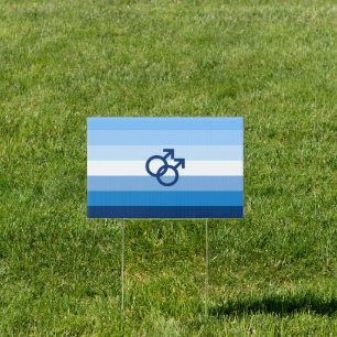 Blue Gay Love (MLM) Pride House Flag Sign