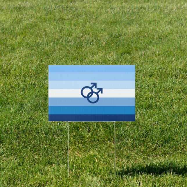 Blue Gay Love (MLM) Pride House Flag Sign (Insitu)