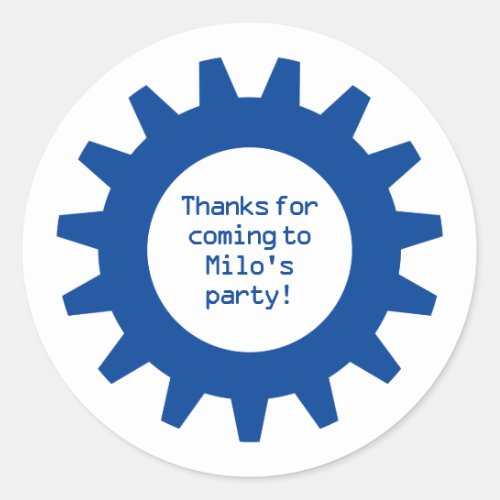 Blue Gear Birthday Party Thank You Stickers