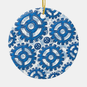 Blue gear wheels ceramic ornament