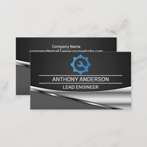 Blue Gear Wrench Logo  Metallic Background Business Card