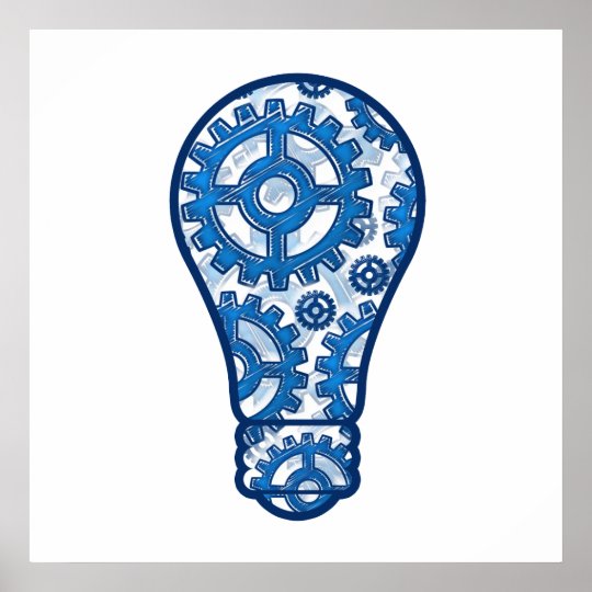 Blue gears light bulb poster