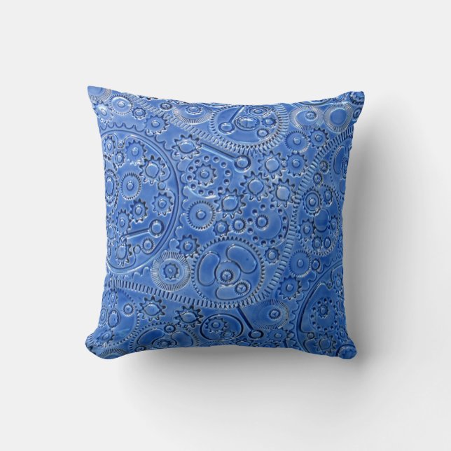 Blue Gears Throw Pillow (Front)