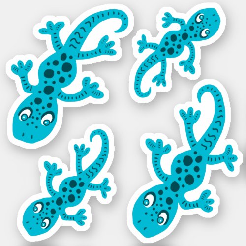 Blue Gecko Lizard Drawing Kids Sticker - Cute Blue Gecko Lizard Drawing Kids Sticker