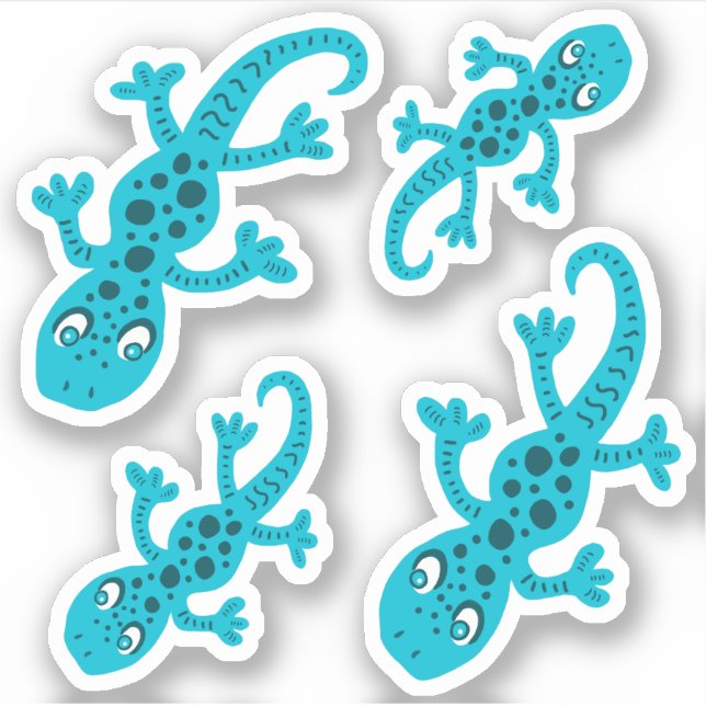 Blue Gecko Lizard Drawing Kids Sticker (Front)