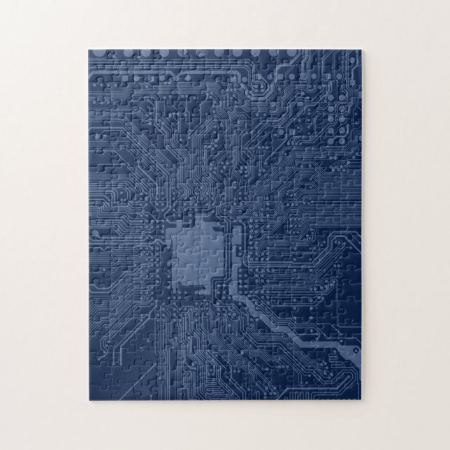 Blue Geek Motherboard Circuit Pattern Jigsaw Puzzle (Vertical)