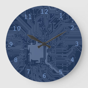 Blue Geek Motherboard Circuit Pattern Large Clock