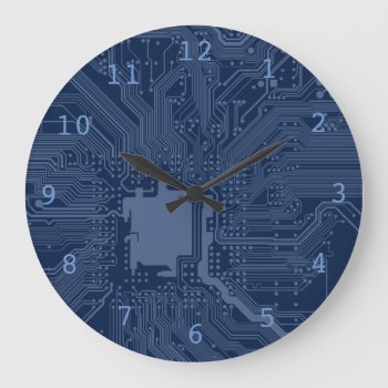 Blue Geek Motherboard Circuit Pattern Large Clock by homedecorshop at Zazzle