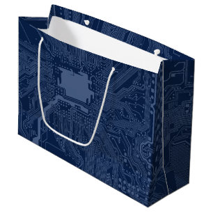 Blue Geek Motherboard Circuit Pattern Large Gift Bag