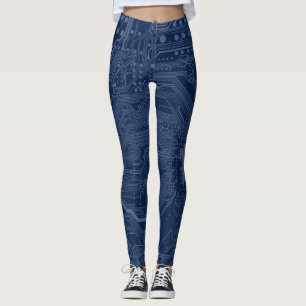 Blue Geek Motherboard Circuit Pattern Leggings