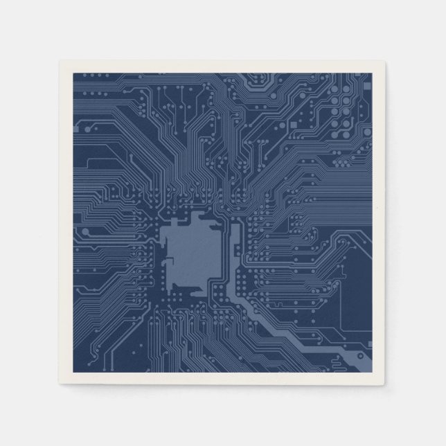 Blue Geek Motherboard Circuit Pattern Paper Napkins (Front)