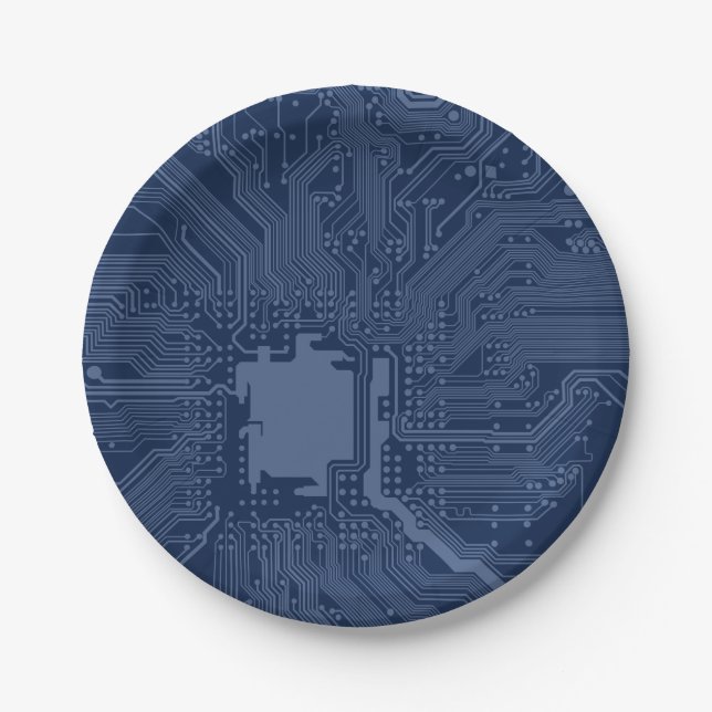 Blue Geek Motherboard Circuit Pattern Paper Plates (Front)