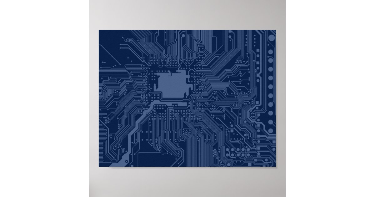 Blue Geek Motherboard Circuit Pattern Poster | Zazzle