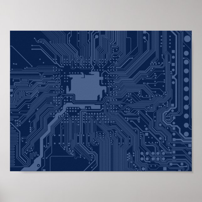Blue Geek Motherboard Circuit Pattern Poster (Front)