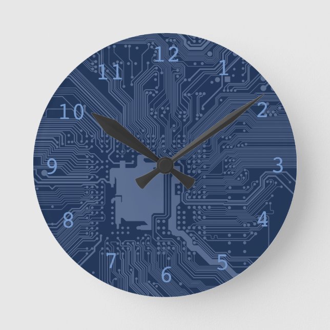 Blue Geek Motherboard Circuit Pattern Round Clock (Front)
