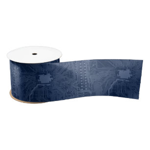 Blue Geek Motherboard Circuit Pattern Satin Ribbon