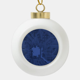 Blue Geek Motherboard Pattern Ceramic Ball Christmas Ornament
