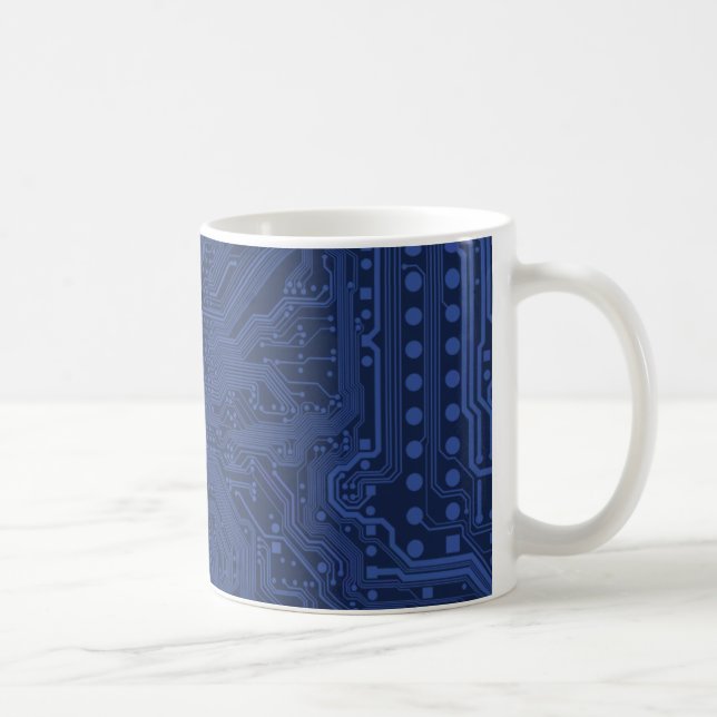 Blue Geek Motherboard Pattern Coffee Mug (Right)
