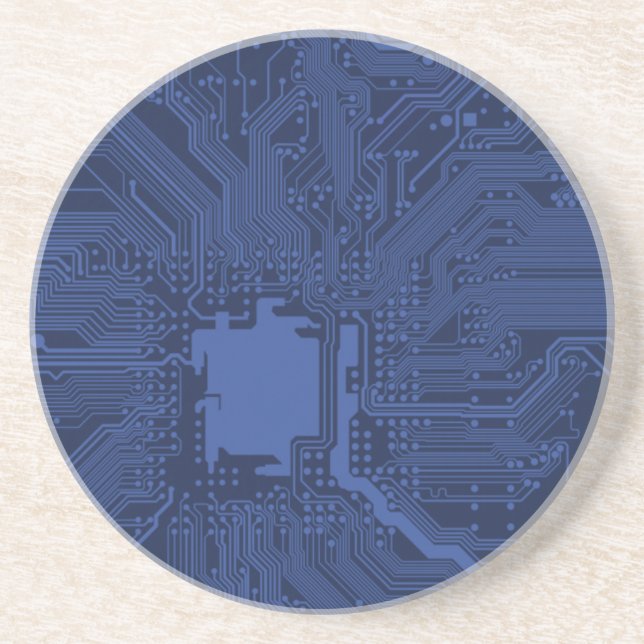 Blue Geek Motherboard Pattern Drink Coaster (Front)
