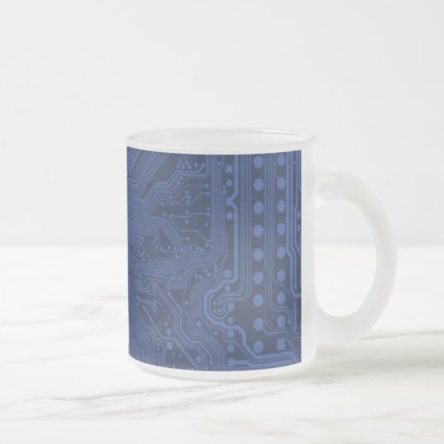 Blue Geek Motherboard Pattern Frosted Glass Coffee Mug (Right)