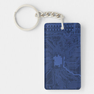 Blue Geek Motherboard Pattern Keychain