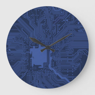 Blue Geek Motherboard Pattern Large Clock