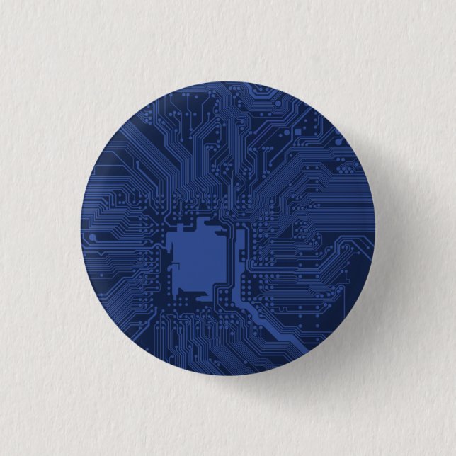 Blue Geek Motherboard Pattern Pinback Button (Front)