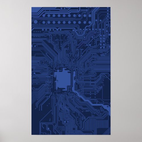 Blue Geek Motherboard Pattern Poster