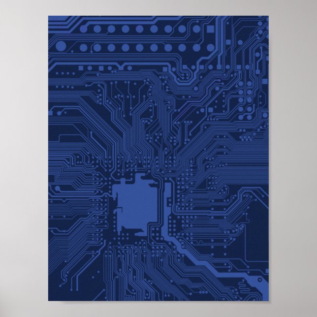 Blue Geek Motherboard Pattern Poster (Front)