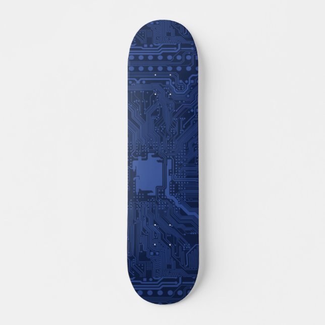 Blue Geek Motherboard Pattern Skateboard Deck (Front)