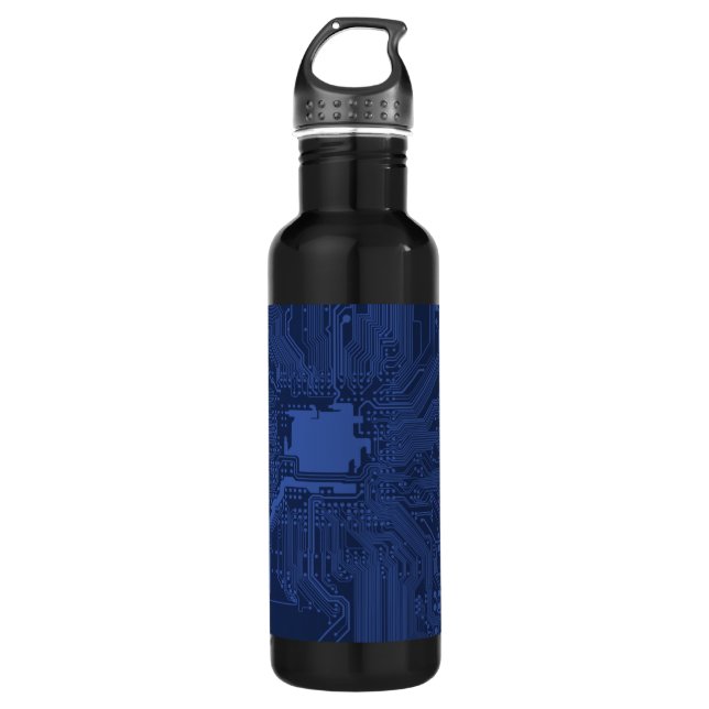 Blue Geek Motherboard Pattern Stainless Steel Water Bottle (Front)