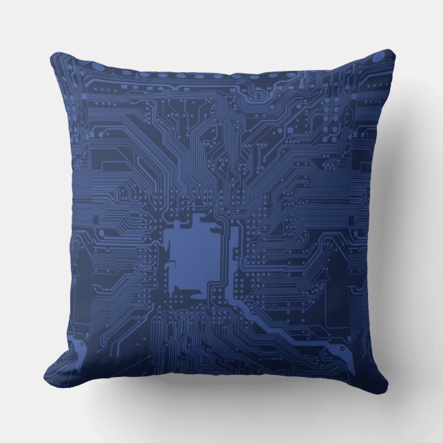 Blue Geek Motherboard Pattern Throw Pillow (Front)